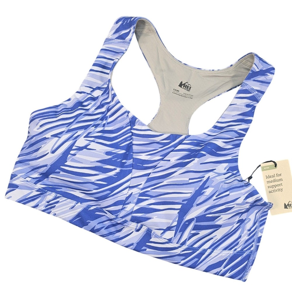REI Co-op Women Active Pursuits Sports Bra Large Fluid Flow Fresh Peri Blue New